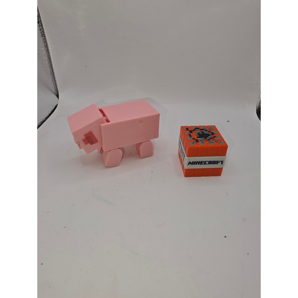 Minecraft Pig and TNT Block Action Figure Set Pink Pig Orange TNT Toy Figures
